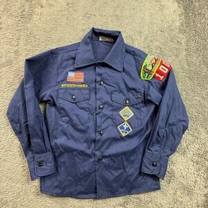 Boy Scouts BSA Official Shirt Youth 10 Blue Long Sleeve Patches USA Vintage